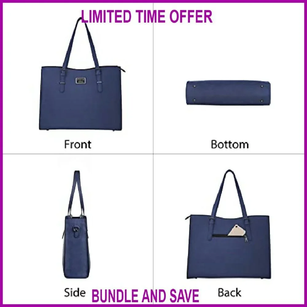 Waterproof PU Leather Laptop Tote Bag with Pouch for 15-16 inch Notebook